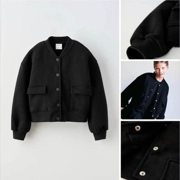Zara Kids bomber jacket button down unisex girls boys cotton pockets casual - Picture 1 of 10